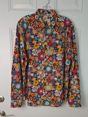 Jogal Multicolor Floral Cotton Button-up Blouse.  Size Large